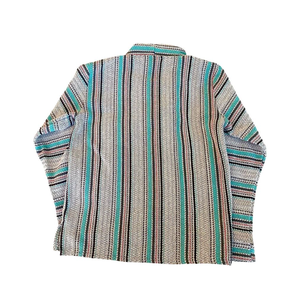 Senor Lopez Hoodie Adult Medium Ivory Blue Baja Woven Mexican Poncho Surf Boho - Picture 4 of 6